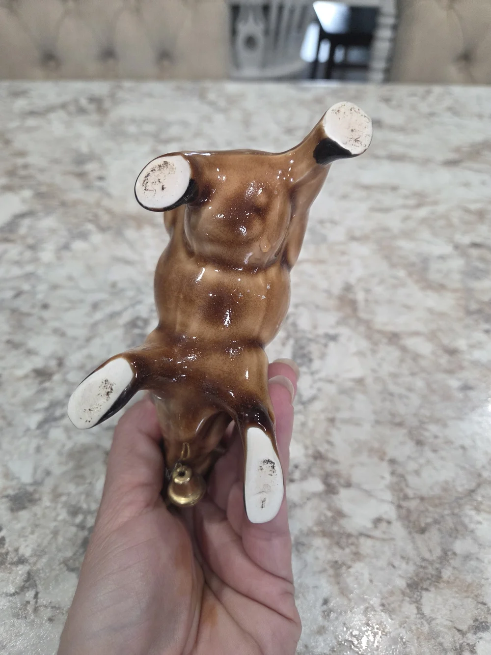 Vintage Original Ceramic Creamer Brown Cow with Metal Cowbell Figurine -So Cute